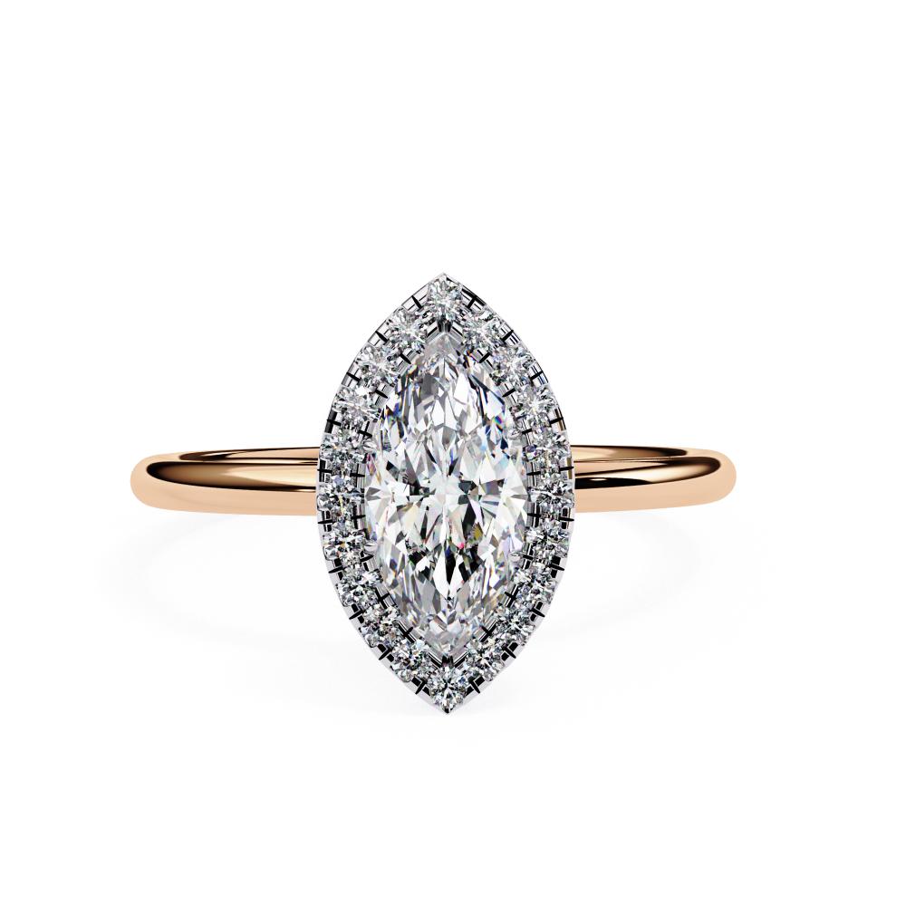 Round Brilliant Halo Marquise-Cut Diamond Ring in Rose Gold