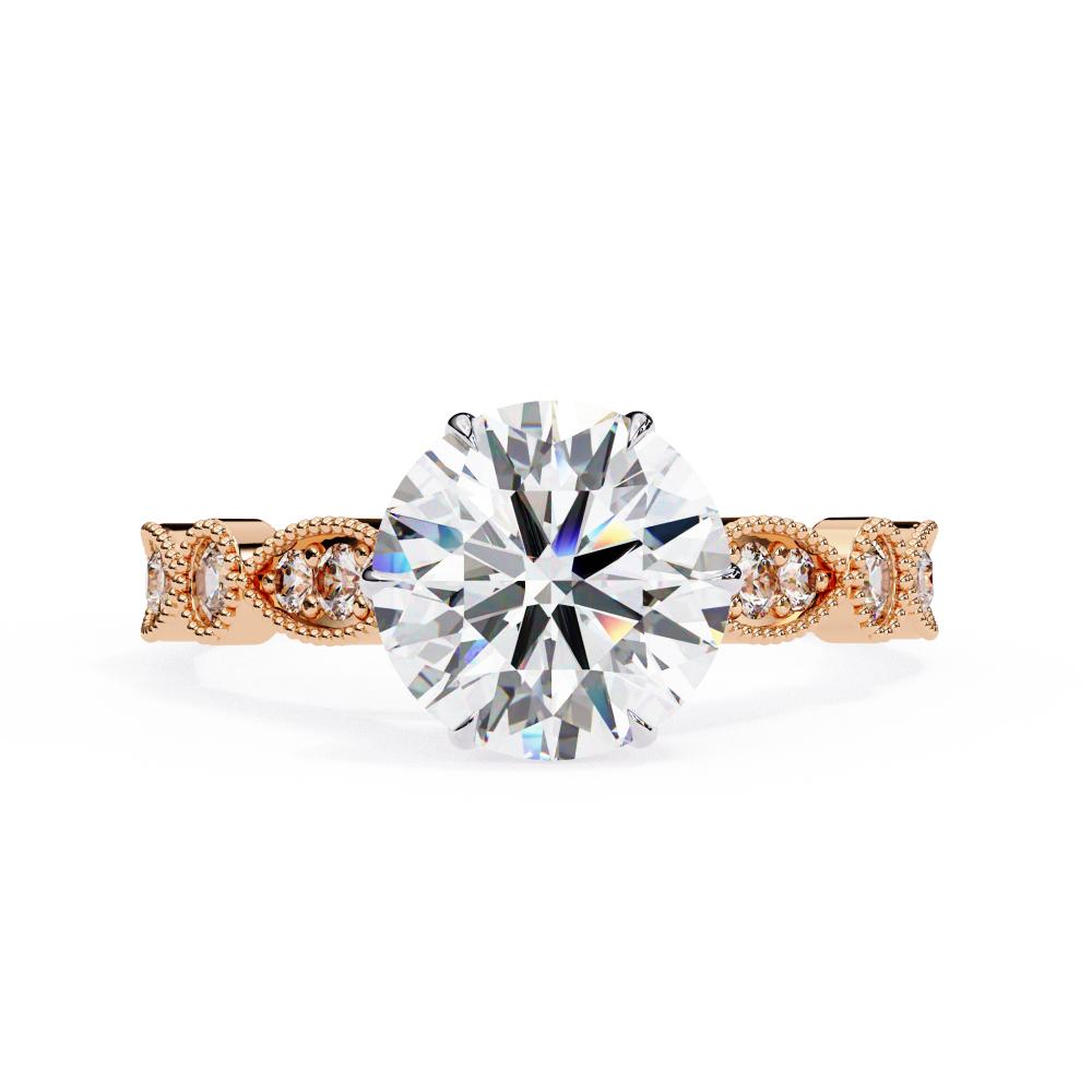 Rose Gold Milgrain Cathedral engagement ring with sustainable lab-grown round solitaire diamond