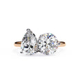 Pear and Round Shape Two-Stone Diamond Ring in Rose Gold