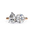 Pear and Round Shape Two-Stone Diamond Ring in Rose Gold