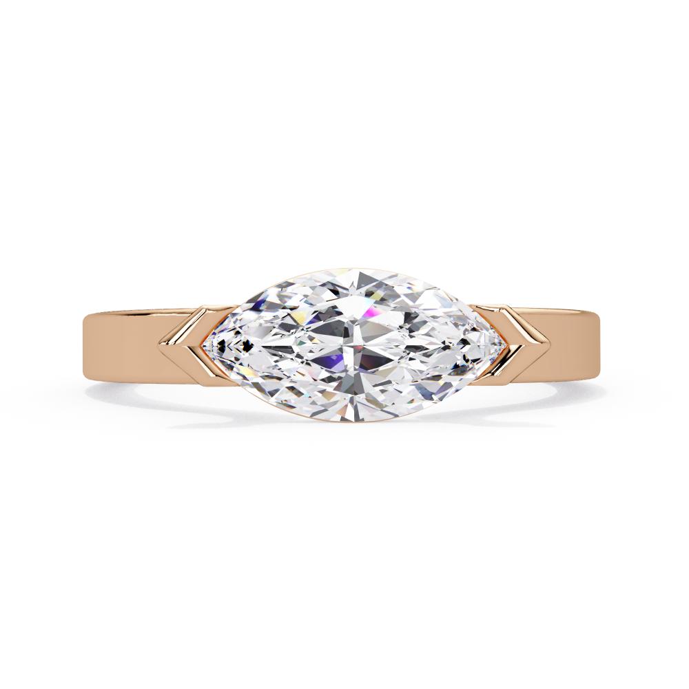 Half-Bezel Marquise Diamond Solitaire Ring in Rose Gold