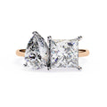 Pear and Princess Cut Two-Stone Diamond Ring in Rose Gold