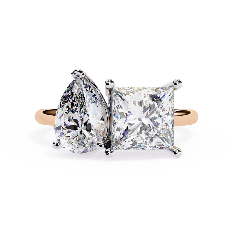 Pear and Princess Cut Two-Stone Diamond Ring in Rose Gold