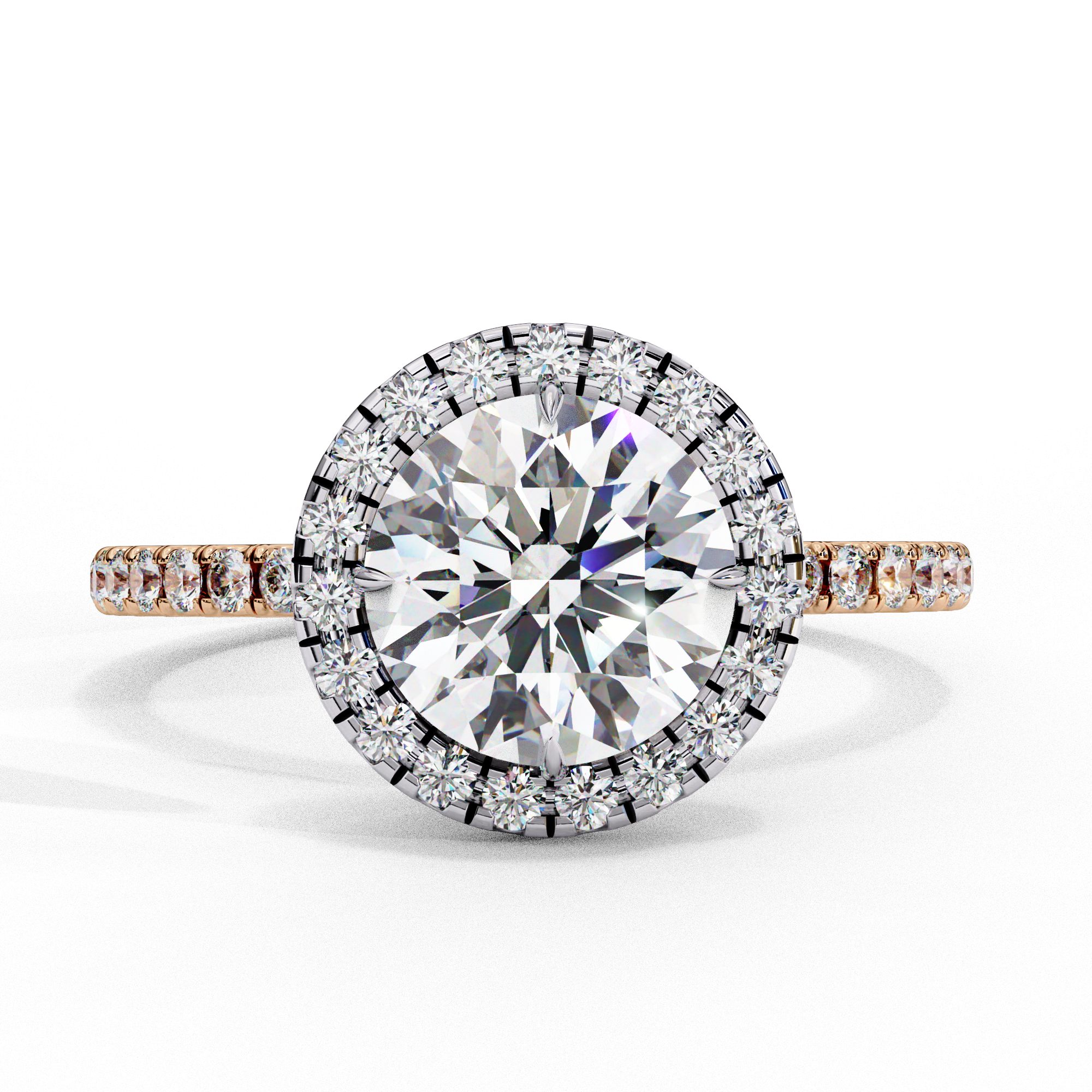 Round halo diamond engagement ring in Rose gold