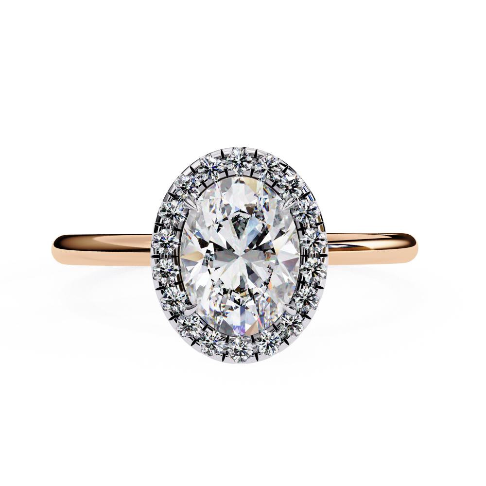 Round Brilliant Halo Oval-Cut Diamond Ring in Rose Gold