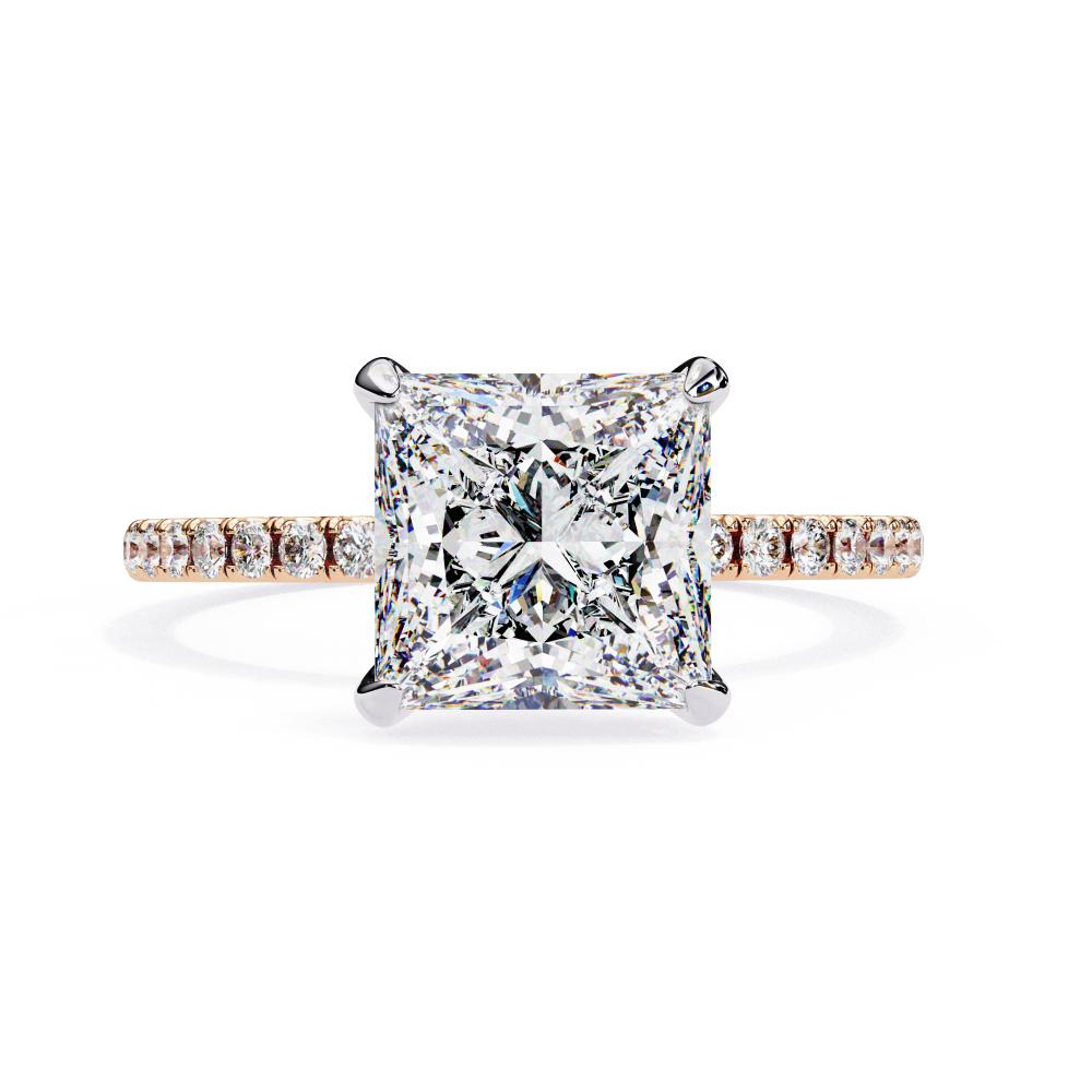 Princess Cut Diamond Pavé Engagement Ring in Gold