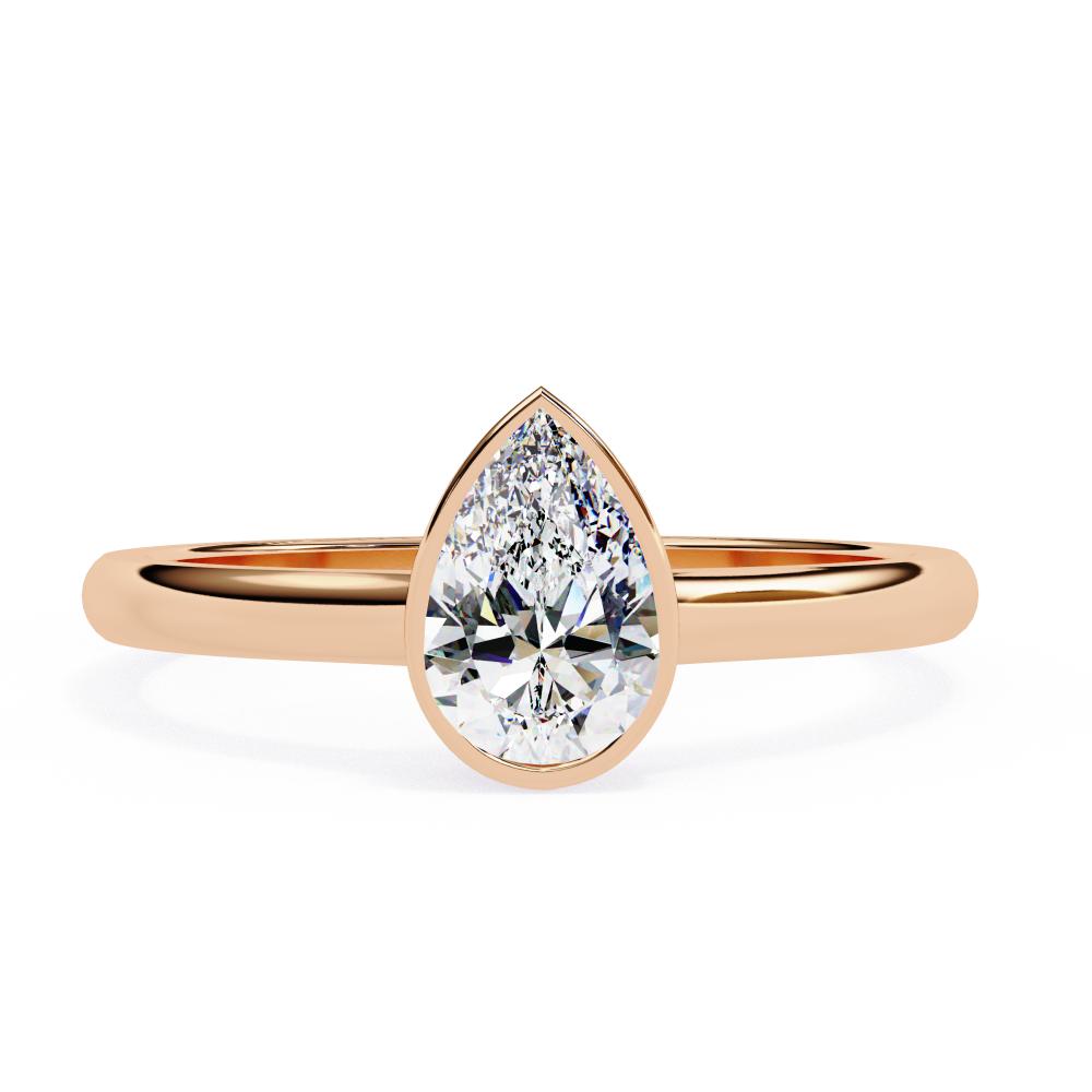 Bezel Floating Pear Solitaire Engagement Ring in Rose Gold