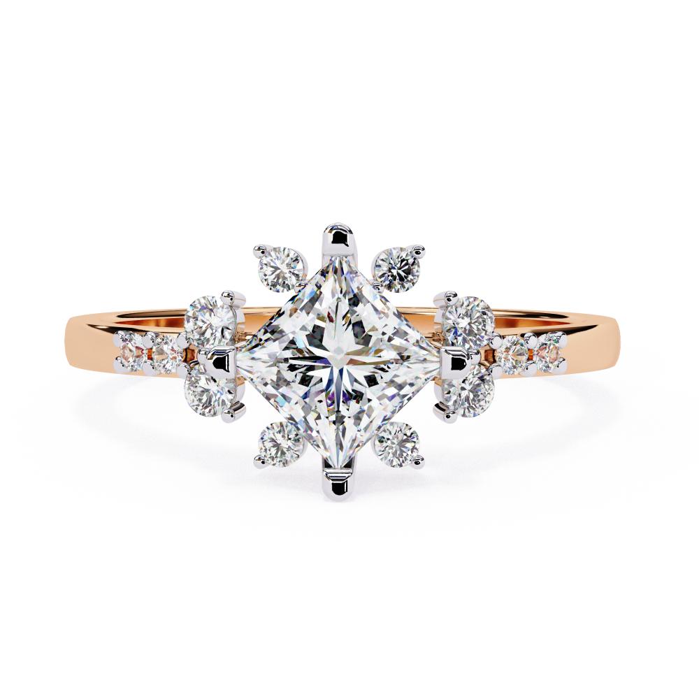 Princess Cut Diamond Floral Cluster Ring in Gold