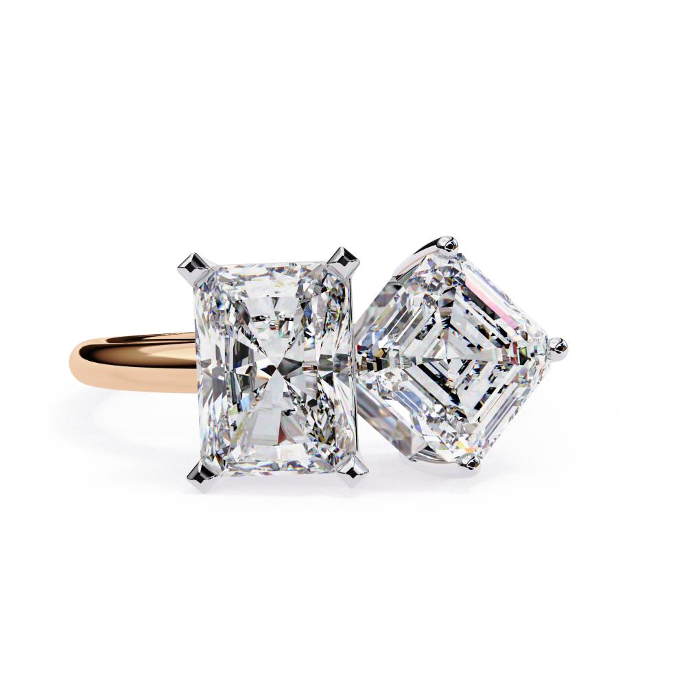 Radiant & Asscher Diamond Toi Et Moi Ring in Gold