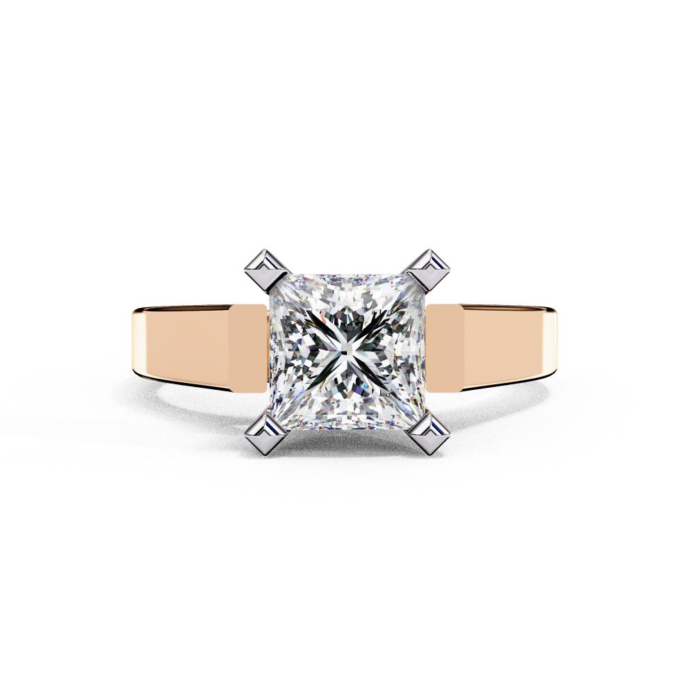Tapered Band Princess Solitaire Engagement Ring in Rose Gold