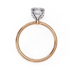 Solitaire diamond ring with Radiant cut and polished rose gold finish