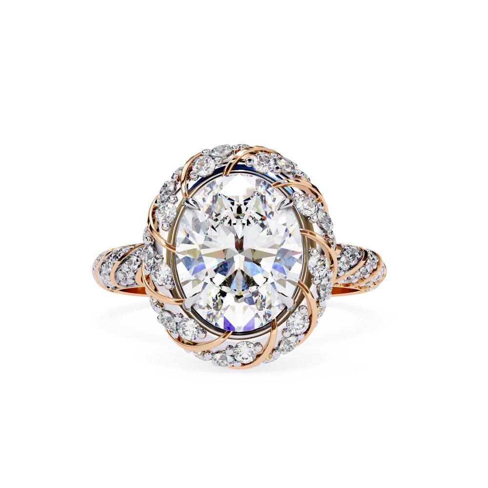 Oval Cut Diamond Ring with Twisted Halo in Gold