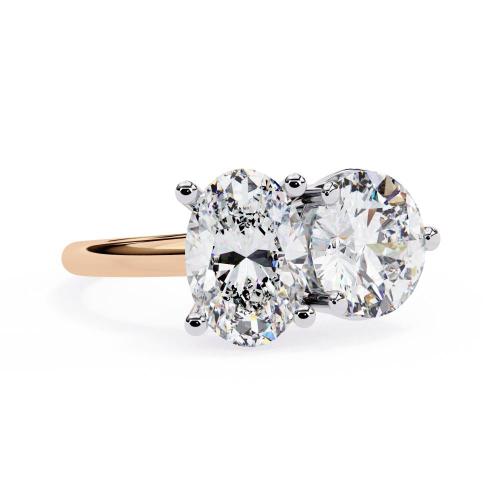 Oval and Round Shape Two-Stone Diamond Ring in Rose Gold