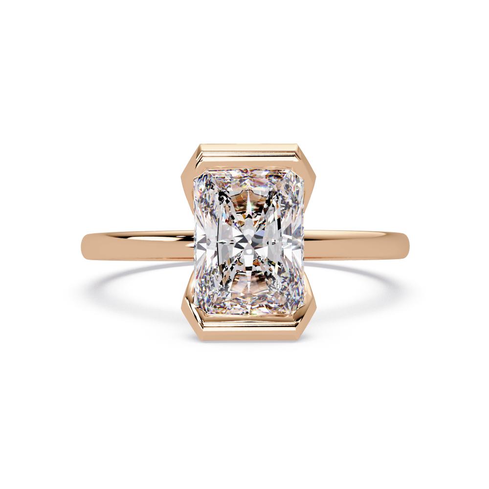 Half-Bezel Radiant Cut Diamond Solitaire Ring in Rose Gold