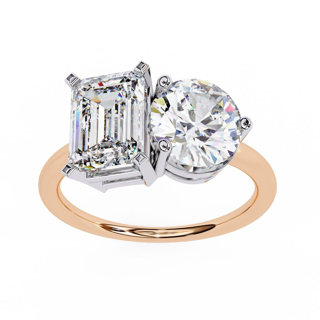 Emerald and round diamond Toi Et Moi engagement ring in Australia