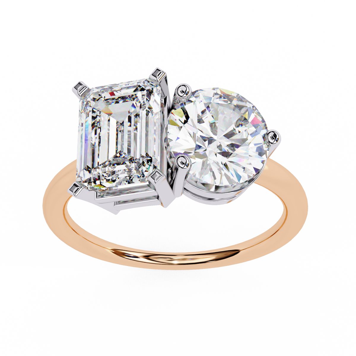 Emerald and round diamond Toi Et Moi engagement ring in Australia