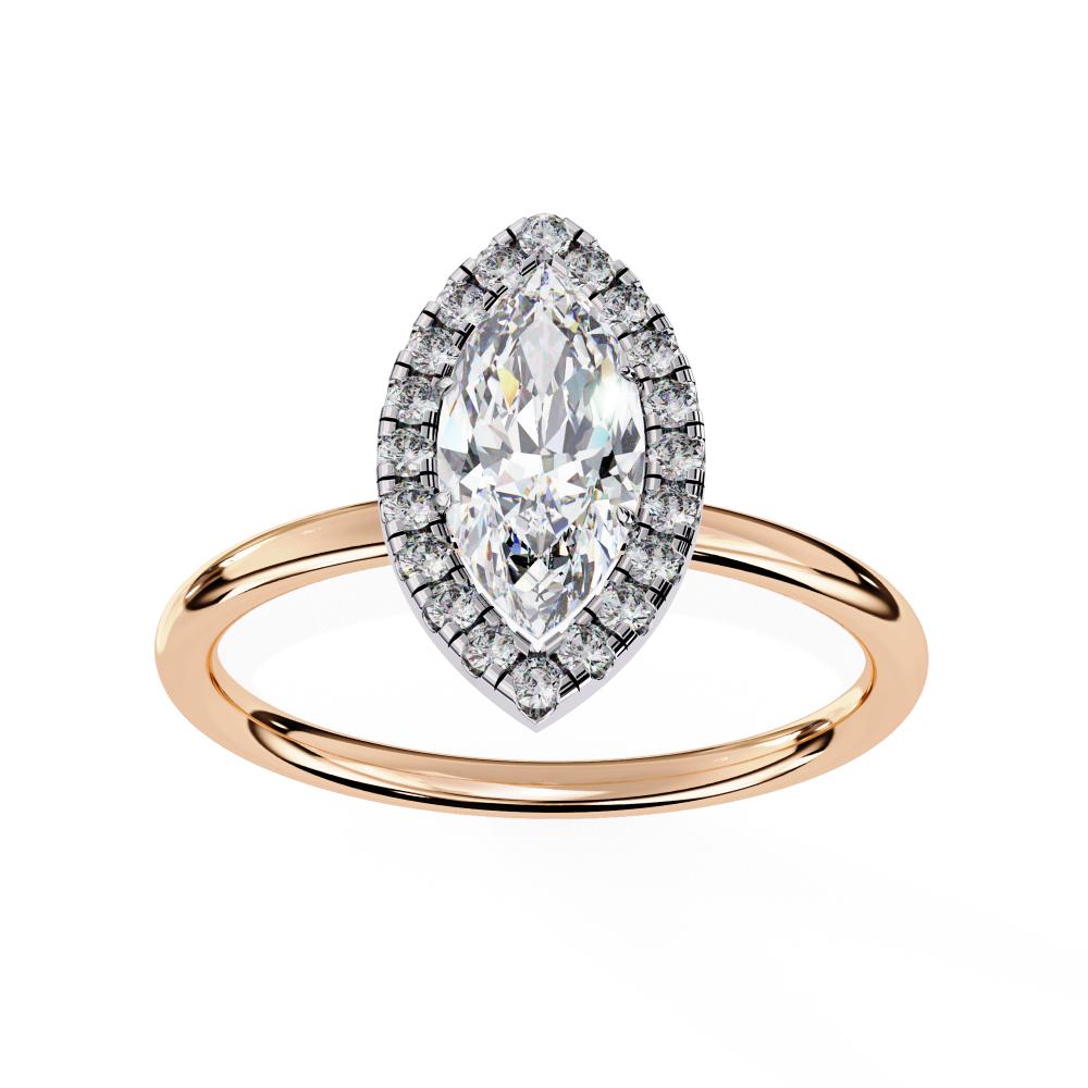 Marquise-Cut Diamond with Round Brilliant Halo Ring in Gold
