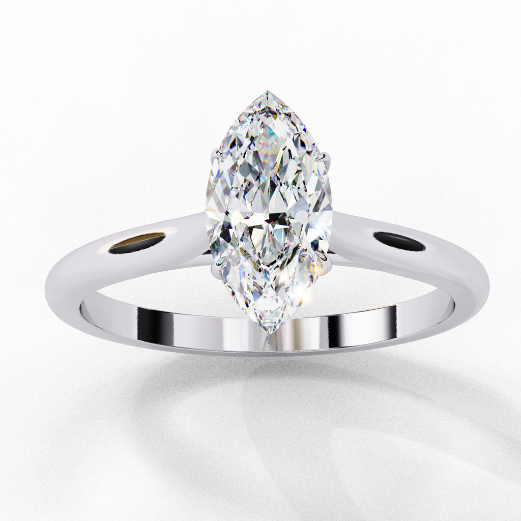 Bridal diamond ring with Marquise cut and pavé band detail