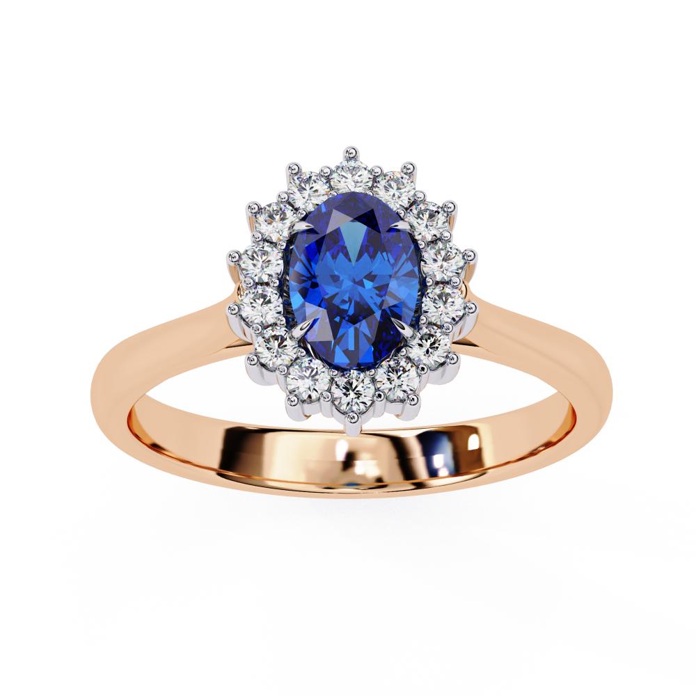 Oval Blue Sapphire and Diamond Halo Ring in Gold
