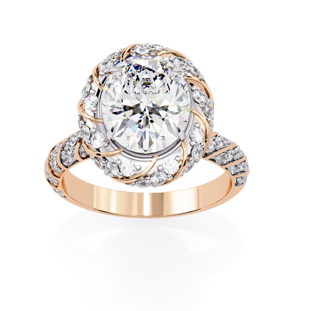 Oval Cut Diamond Ring with Twisted Halo in Gold