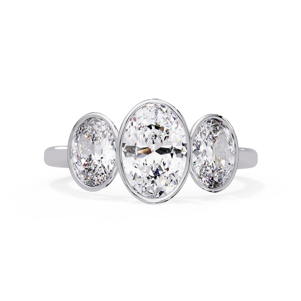 Three Stone Oval Diamond Bezel Engagement Ring in Gold