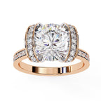 Affordable rose gold round diamond engagement ring with double halo setting
