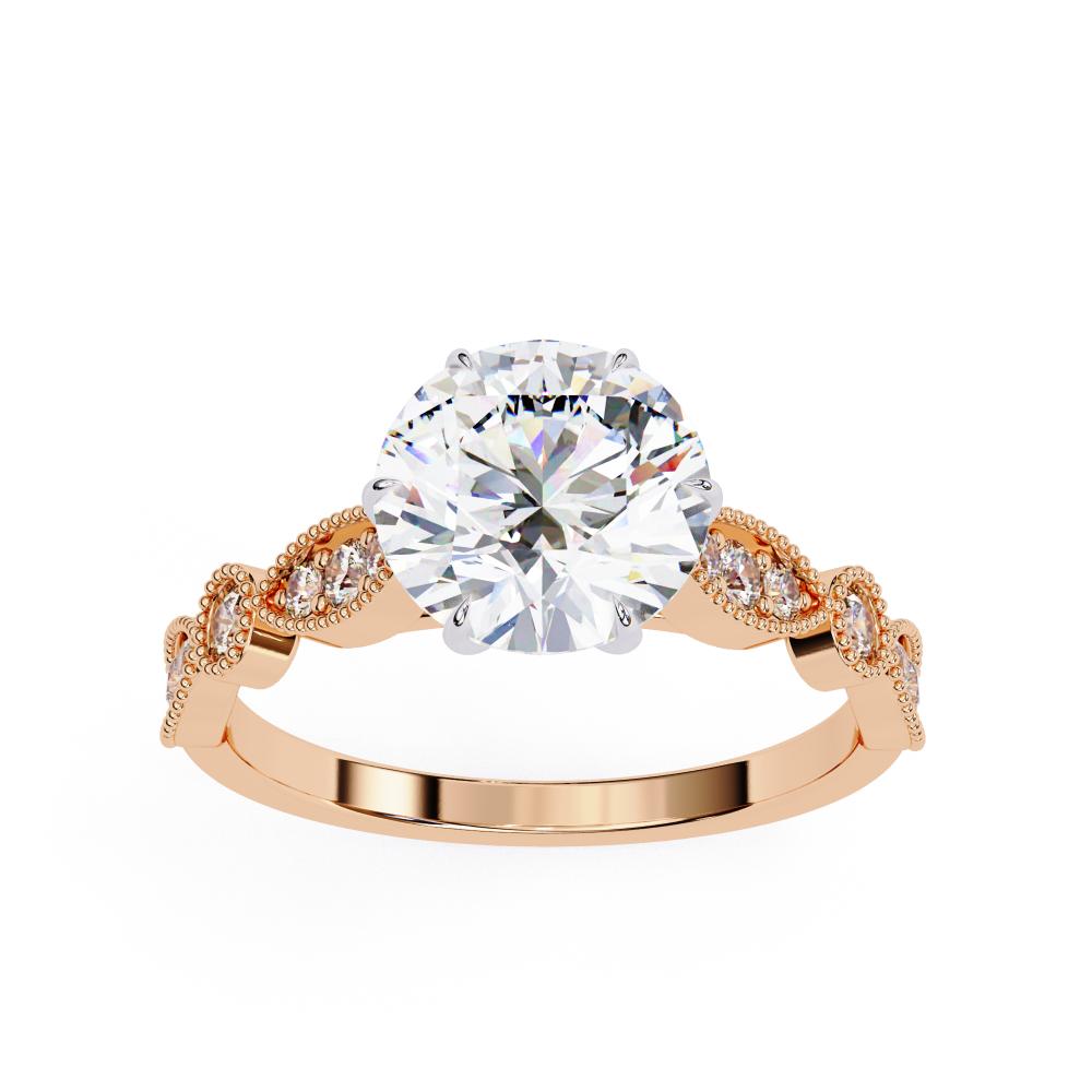 Rose Gold solitaire ring with lab-grown round diamond – Milgrain Cathedral design