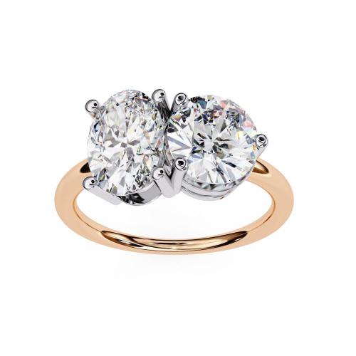 Oval and Round Cut Two-Stone Diamond Ring in Gold