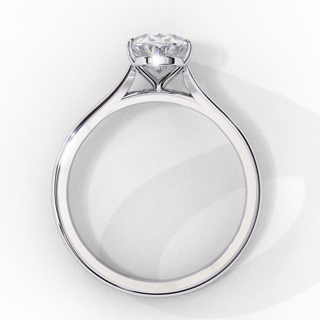 Solitaire diamond ring with Oval cut and polished white gold finish