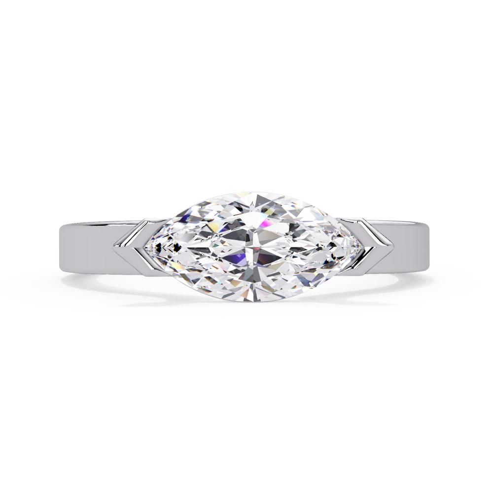 Half-Bezel Marquise Diamond Solitaire Ring in White Gold