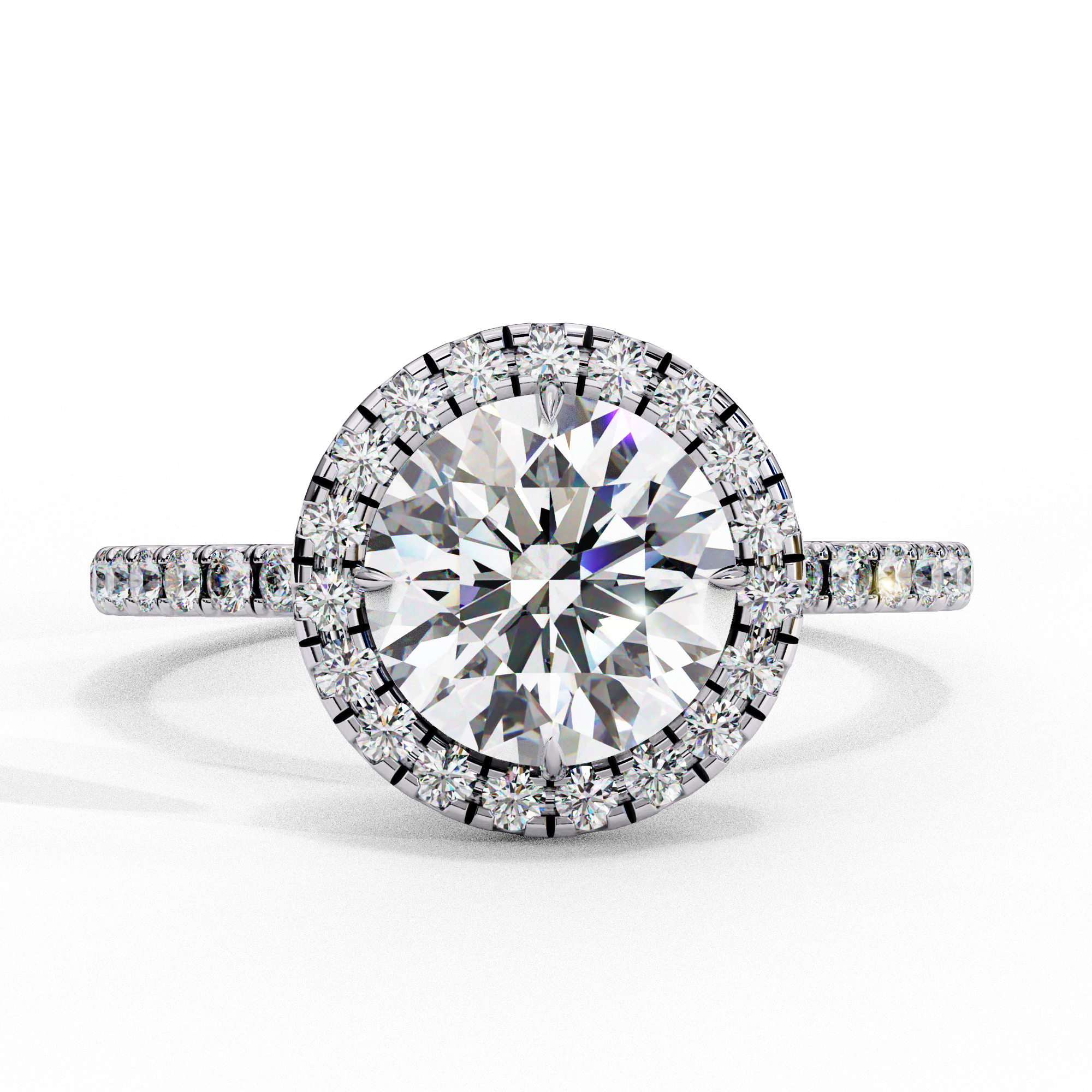 Round halo diamond engagement ring in White Gold
