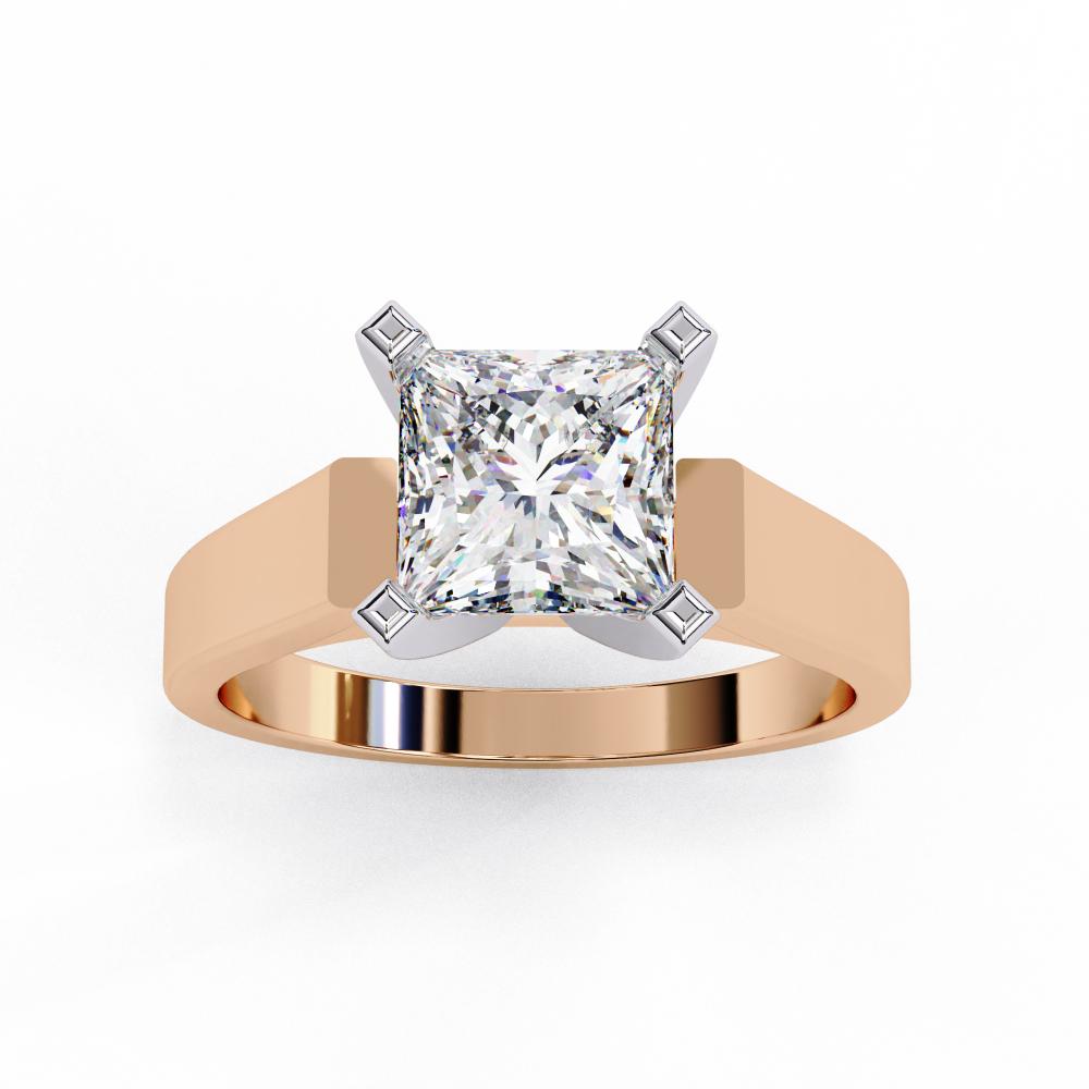 Tapered Band Princess Solitaire Engagement Ring in Gold