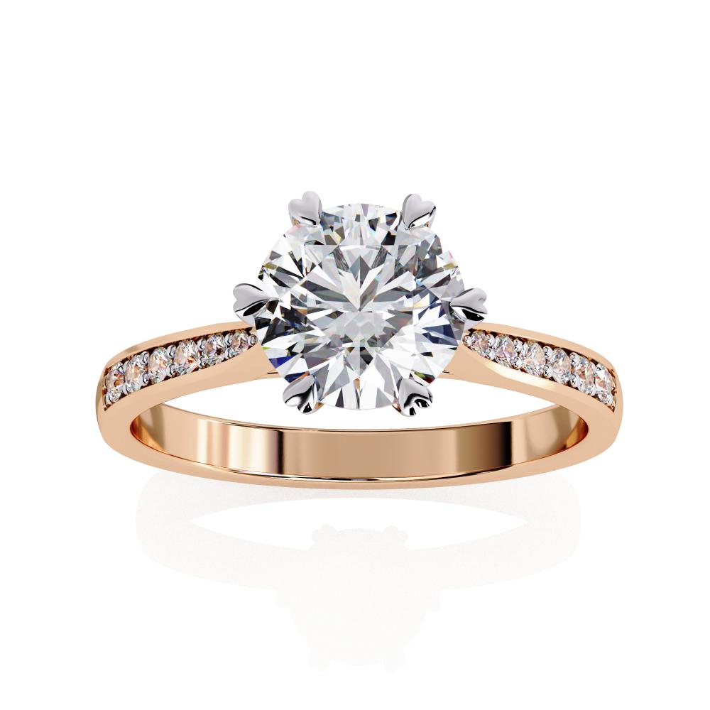Round Cut Diamond Pavé Engagement Ring in Gold