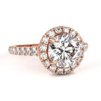 Luxury rose gold round diamond halo engagement ring