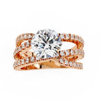 Round solitaire diamond engagement ring with criss-cross rose gold band