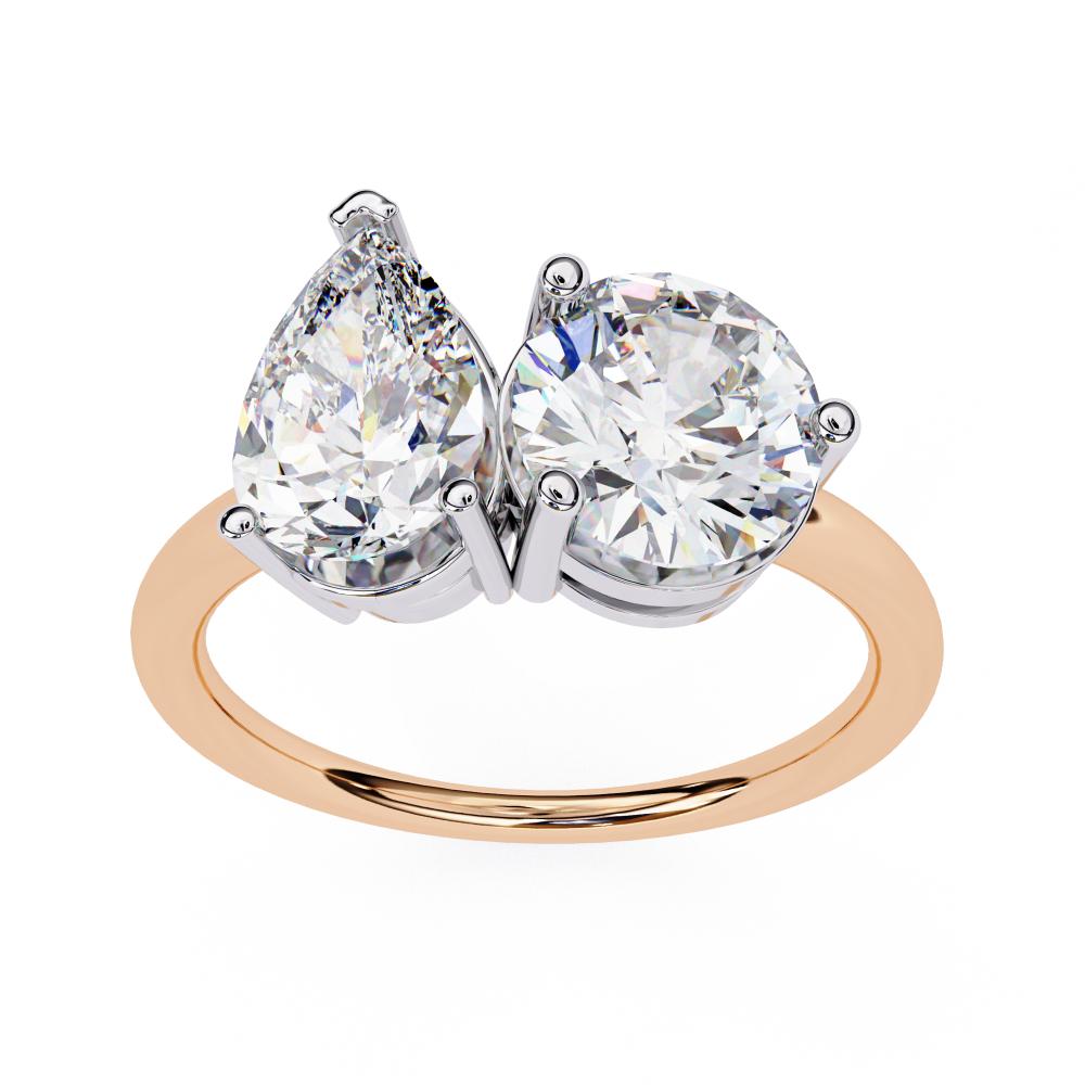 Pear and Round Cut Two-Stone Diamond Ring in Gold