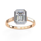 Bezel Emerald Cut Solitaire Diamond Engagement Ring in Rose Gold