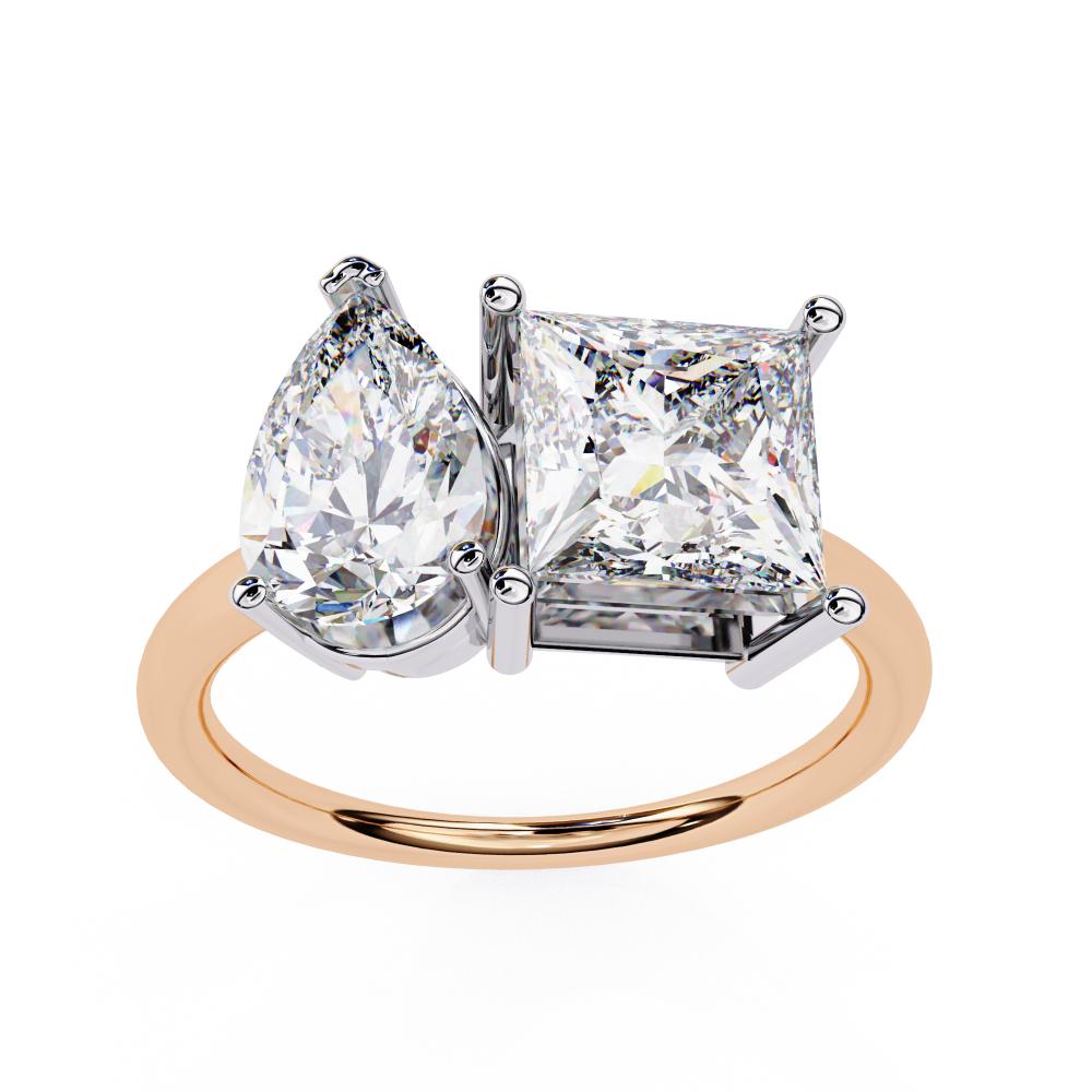 Pear and Princess Cut Two-Stone Diamond Ring in Gold