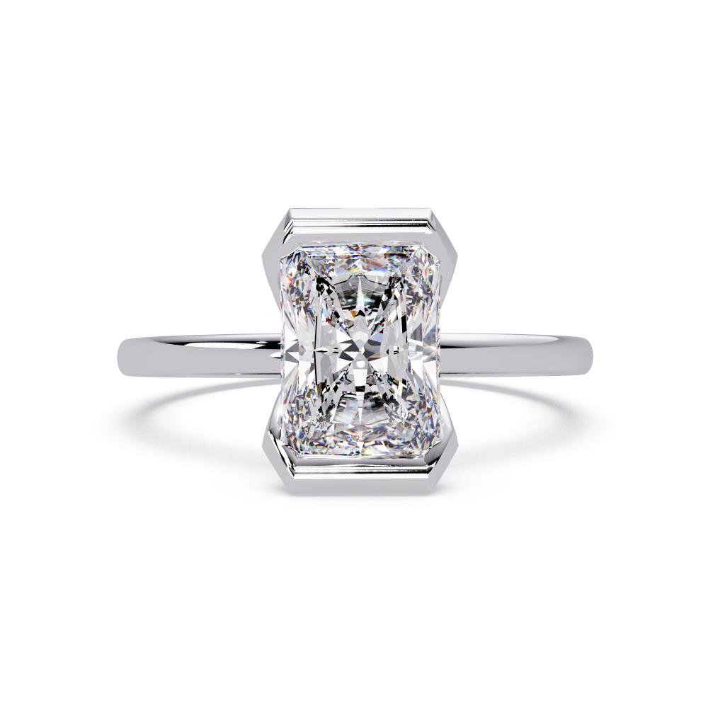 Half-Bezel Radiant cut Diamond Solitaire Ring in White Gold
