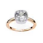 Bezel Cushion Cut Solitaire Diamond Engagement Ring in Rose Gold