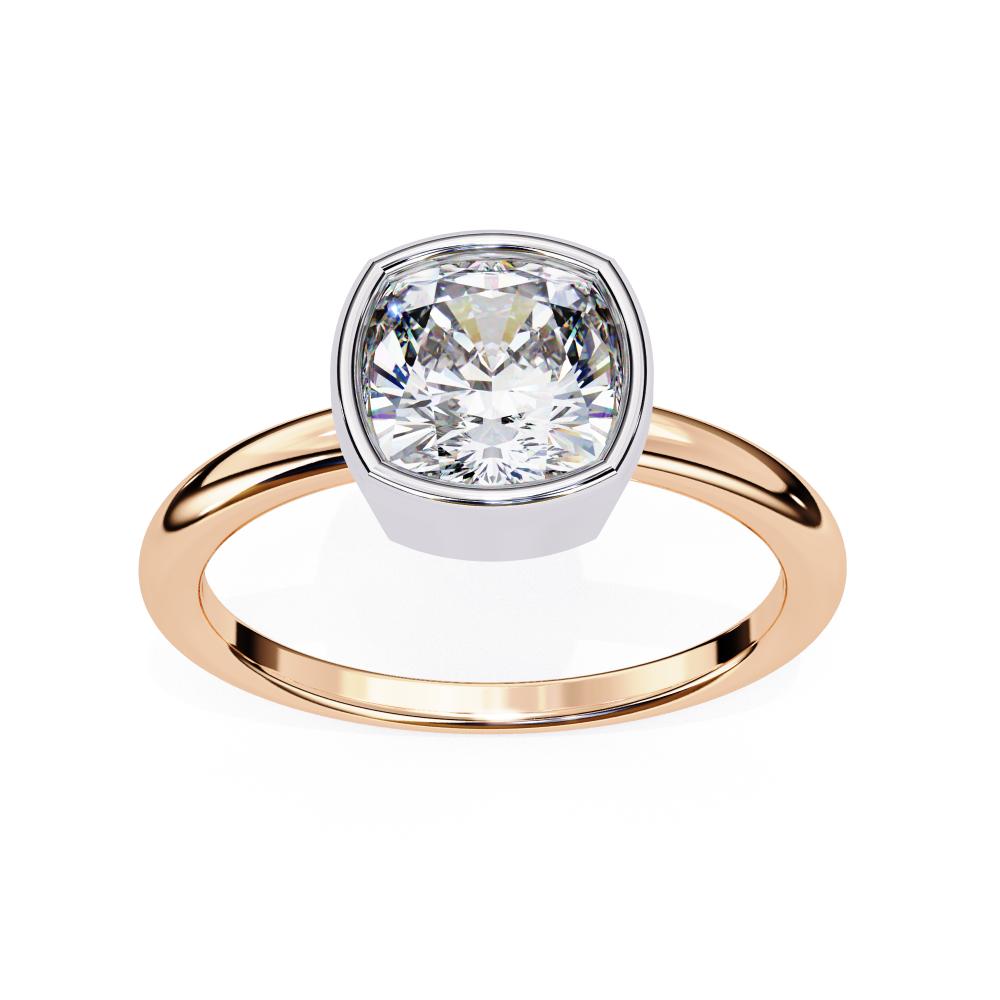 Bezel Cushion Cut Solitaire Diamond Engagement Ring in Rose Gold