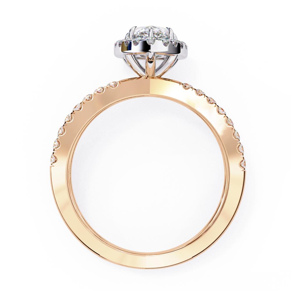 The Pear Halo Crossover Engagement Ring in Gold