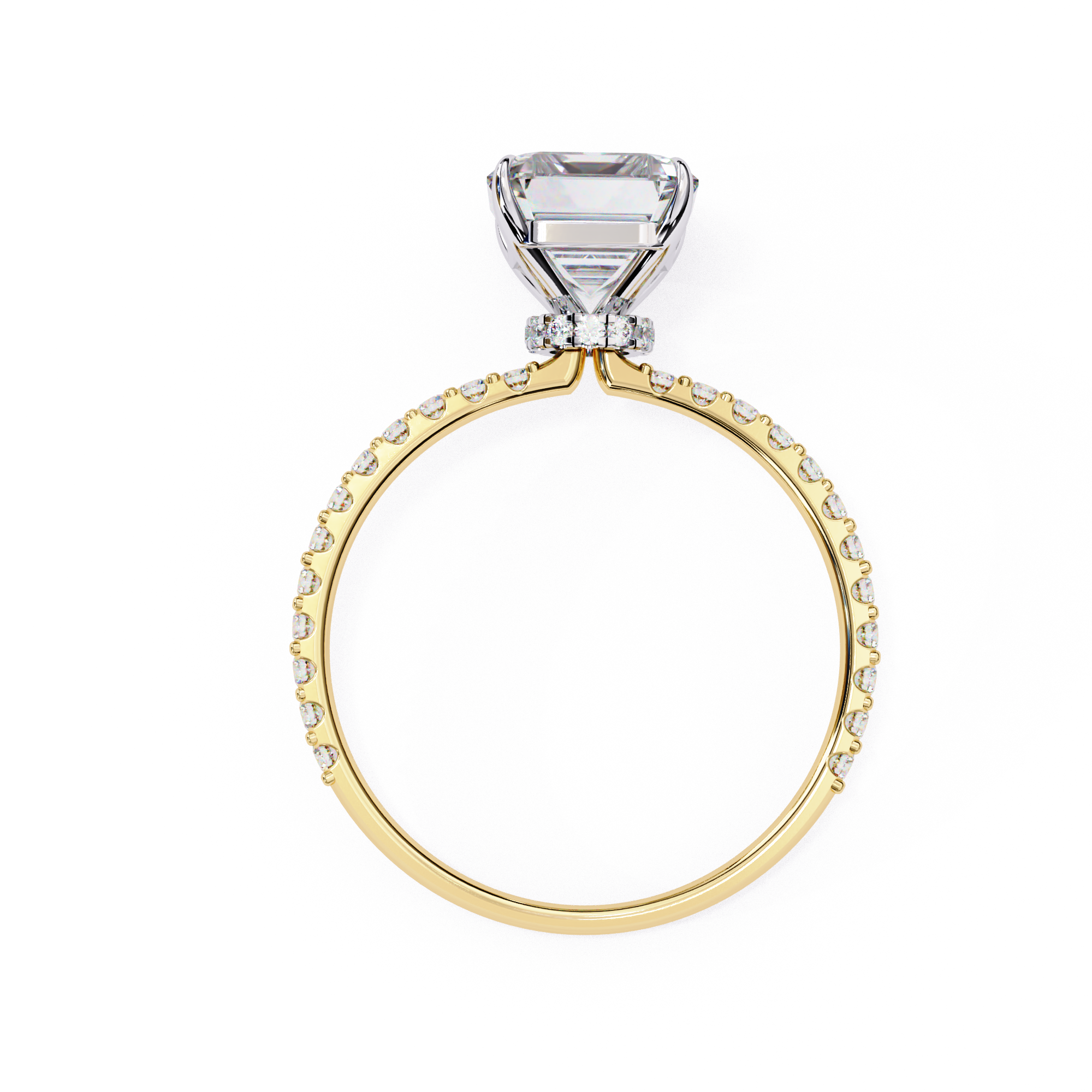 Classic Emerald diamond ring with sparkling pavé shoulders