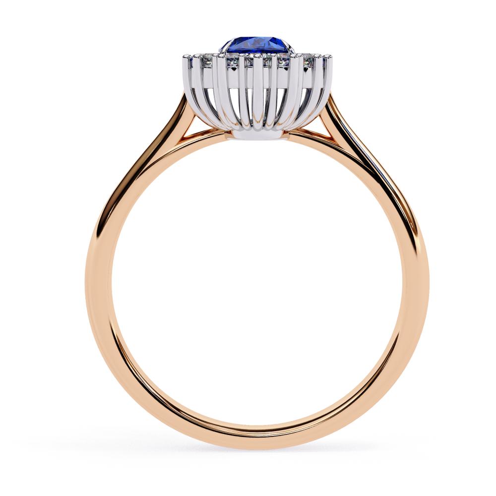 Oval Blue Sapphire and Diamond Halo Ring in Gold