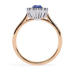 Oval blue sapphire and diamond halo engagement ring in Australia