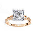Rose Gold engagement ring with princess diamond and Milgrain details