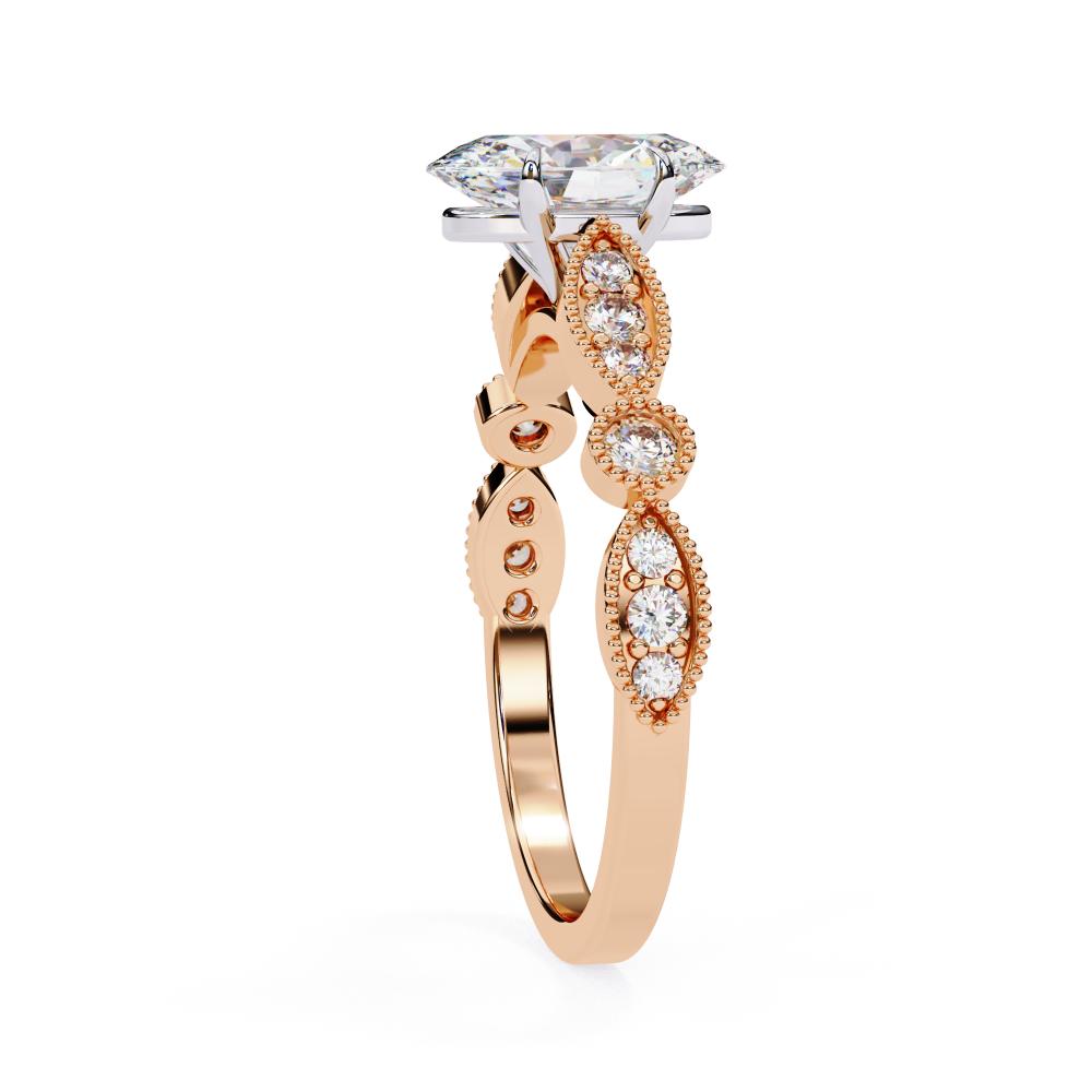 Rose Gold ring with a solitaire diamond on a white background