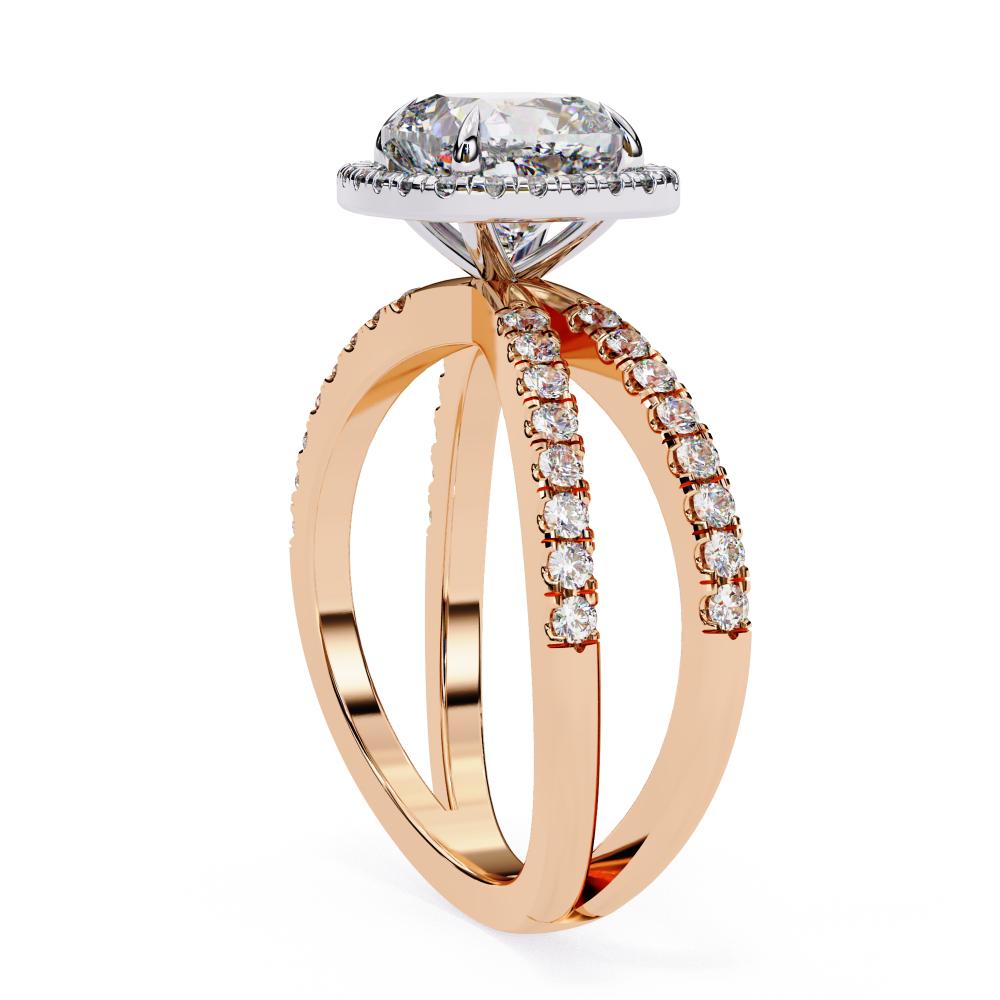 The Cushion Halo Crossover Engagement Ring in Gold