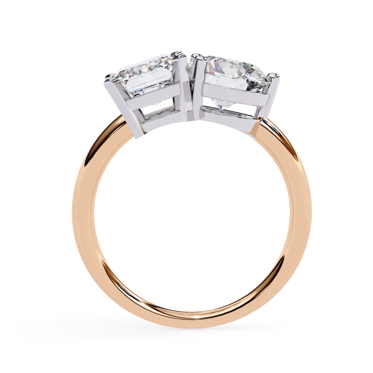 Affordable diamond Toi Et Moi engagement ring with emerald and round diamond
