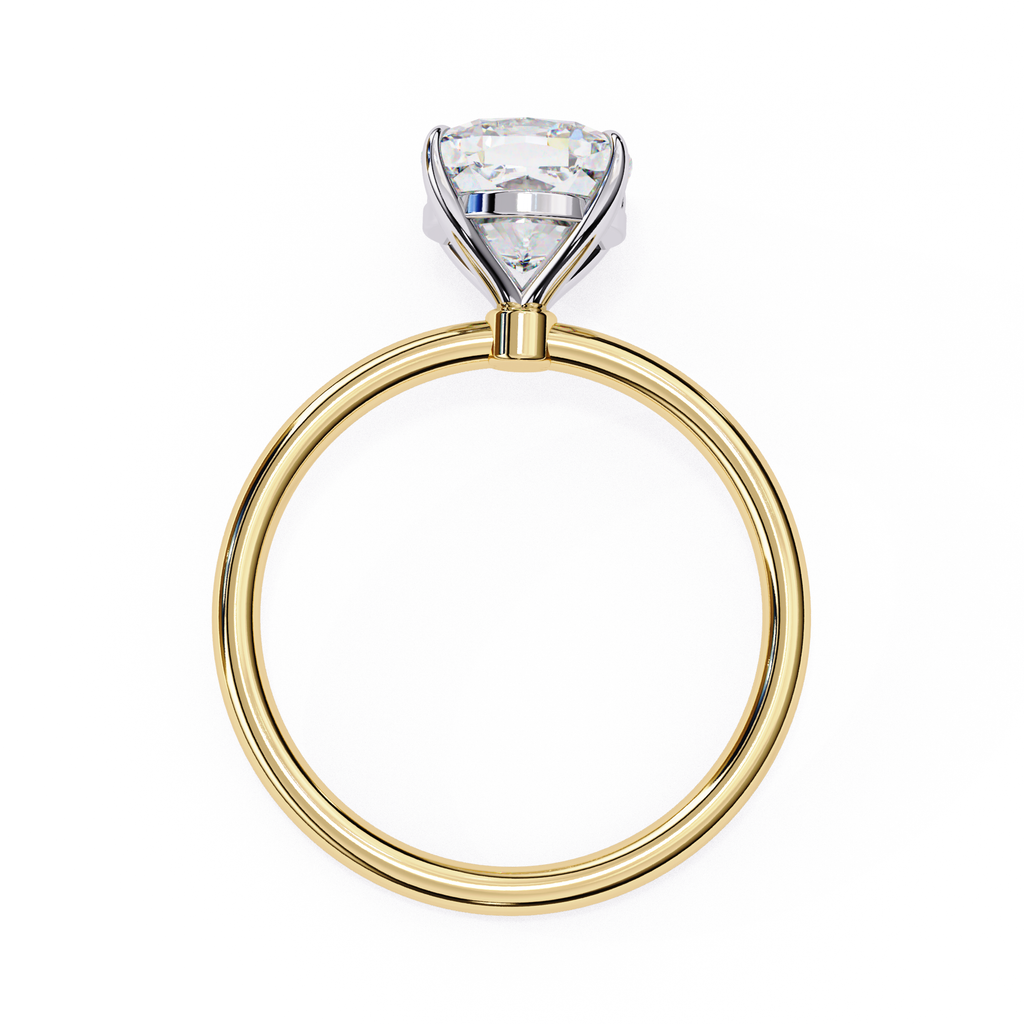 Solitaire diamond ring with cushion cut and polished gold finish